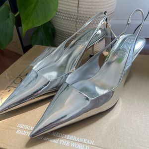Mango sling back silver heel